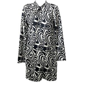 Zara, Black and White Swirl Body Con Mini Dress with Twist Tie Detail Neckline